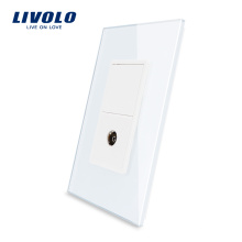 Livolo US TV Socket With White Pearl Crystal Glass wall socket outlet 220V VL-C591V-11
